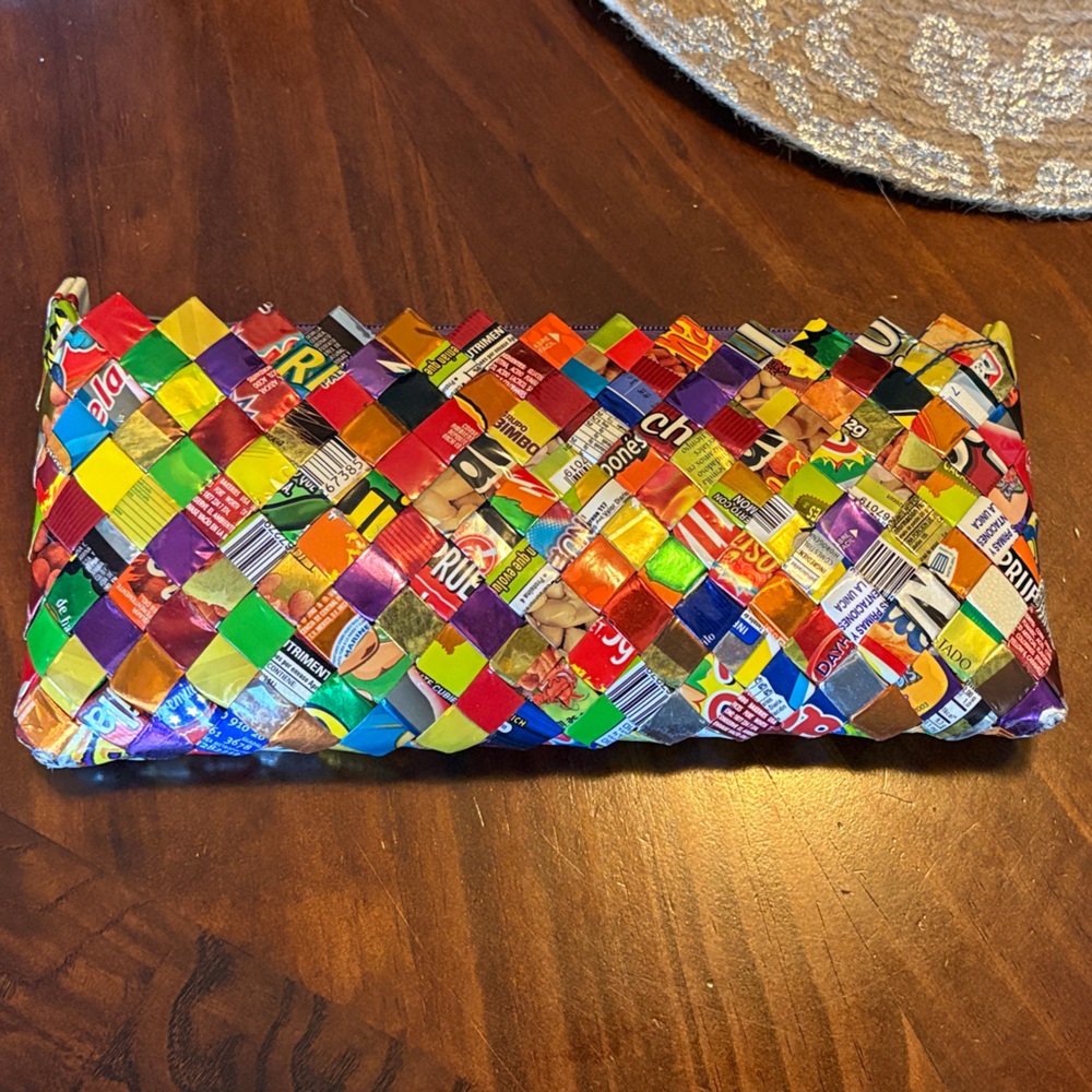 Handwoven Recycled Candy Wrapper Pouch - Multicolor
